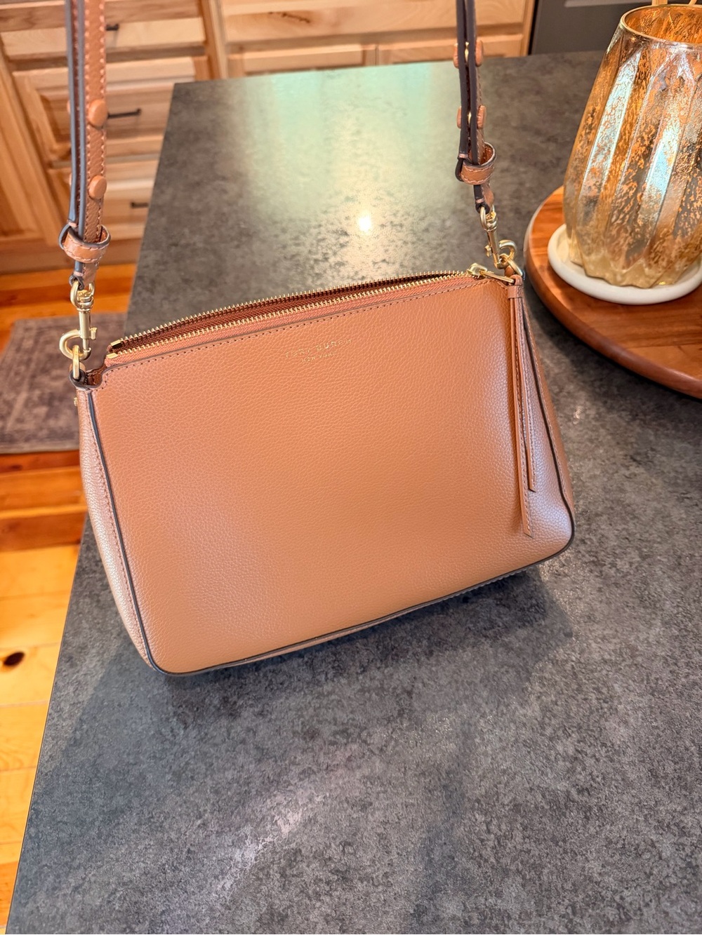 Leather Crossbody Bag in Tan by Tory Burch